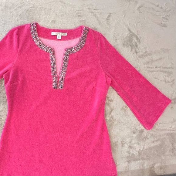 Boston Proper Pink Sparkle Terry Cloth Tunic/Dress - Picture 2 of 4